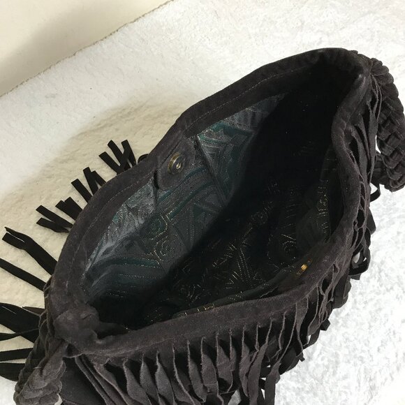 J.J. Winters Fringe Suede Black Boho Hippie Crossbody Shoulder Bag Braided Strap - Picture 8 of 14